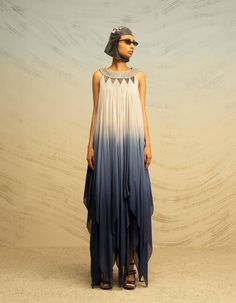 Chiffon Gradient Fall Panelled Dress– NOT JUST A LABEL Streetwear Silhouette, Chiffon Dress Summer, Panelled Dress, Indigo Dress, Heavenly Bodies, Chiffon Summer Dress, Wedding Dress Outfit, Textured Yarn, Black Tie Dress