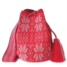 This Thoughtfully-Made Treasure Of A Wayuu Bag Represents Approximately 10-15 Days Of Work For A Single Artisan. The Versatile Crochet Crossbody Wayuu Bag Has A Non-Stretch Strap Which Can Be Tied Into A Knot So Your Wayuu Crossbody Can Double As A Shoulder Bag. Created For The Woman That Values And Appreciates True Craftsmanship. Roomy And Easy-To-Wash, It’s A Wearable Work Of Art That Adds That Extra Layer Of Handmade Creative Texture. Specs & Sizing Material: 100% Acrylic Length: 12.6 In (32 Handmade Red Bucket Bag For Everyday Use, Red Woven Crochet Bag For Travel, Red Woven Crochet Travel Bag, Red Handwoven Crochet Travel Bag, Red Handwoven Tote Bag, Red Handwoven Shoulder Bag For Everyday Use, Red Handwoven Crochet Bag Casual Style, Handwoven Red Crochet Shoulder Bag, Red Handwoven Shoulder Bag