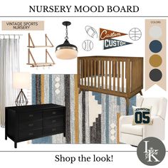 nursery mood board with furniture and accessories