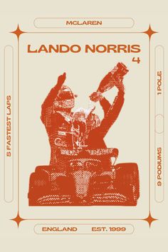 an advertisement for lando nouris 4, featuring a man on a motorcycle