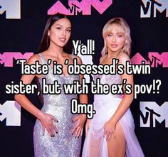 two women standing next to each other with the caption yall taste is dressed't twin sister, but with the ex's pov? omg