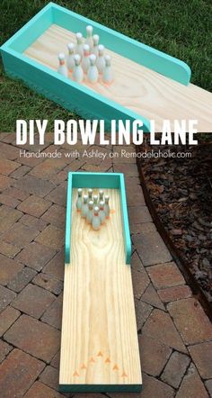 an easy diy bowling lane game for kids to play on the yard or lawn