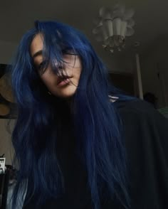 Multicoloured Hair, Blue Hair Aesthetic, Wattpad Characters, Dark Blue Hair, Dye Ideas, Punk Hair