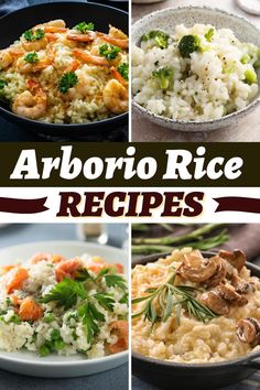 four different pictures with rice and vegetables in them