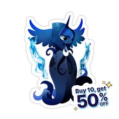 a sticker with the words buy 10 get 50 % off and an image of a blue