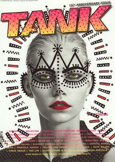 a magazine cover with an image of a woman's face painted in black and white