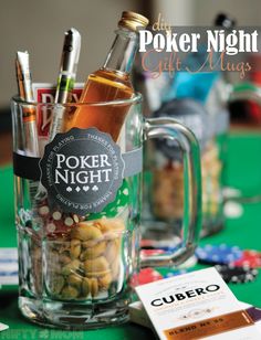 poker night gift mugs with chips and cards