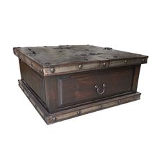 an old trunk sitting on top of a white background