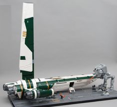 a lego model of a space shuttle on display