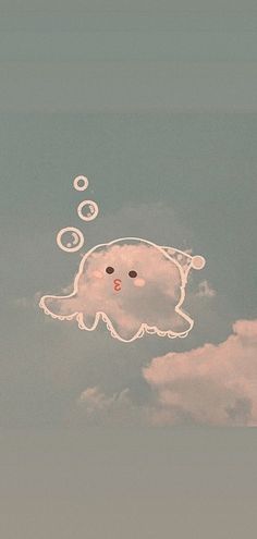 an animal floating in the sky with bubbles