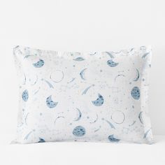 {"This out-of-this-world kid’s sham is illustrated with a galaxy’s worth of crescent moons, comets, and twinkling stars, and sewn of premium organic cotton percale for a crisp finish. Our eco-friendly bedding is good for your little one and the planet. 200-thread count 100% organic cotton percale Pillow sham has an envelope closure to keep your pillow in place Shams are sold individually OEKO-TEX® STANDARD 100 certification keeps you and your family safe from harmful substances (Certification nu Eco Friendly Bedding, Night Sky Moon, Kids Around The World, Night Sky Wallpaper, Perfect Bedding, Twinkling Stars, The Company Store, Dorm Inspo, Sky Moon