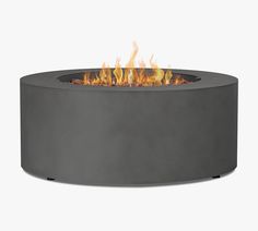 an outdoor fire pit with flames on the top and bottom, sitting in front of a white background