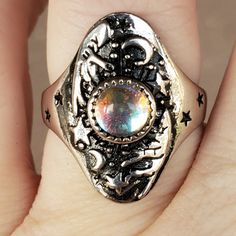 Brand New Celestial Moon And Stars Silver Ring. 925 Stamped New To Poshmark? Use Referral Code Kimberlyn222 To Receive $10. Celestial Silver Jewelry, Whimsigoth Wedding Ring, Whimsigoth Rings, Celestial Ring, Moon Wedding, Moon And Star Ring, Celestial Jewelry, Ring Color, 925 Silver Ring