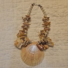 Vintage Necklace Natural Seas Shells Conch And Faux Pearl Beads. This Is Definitely A "Wow!" Piece, Perfect For A Special Occasion By The Sea. It Is A Heavy Necklace And It's In Excellent Like New Condition. 5" X 5" Seashell Pendant 14" Length Of Necklace Seashell Clothing, Seashell Pendants, Cream White, Conch, Pearl Beads, Vintage Necklace, White Vintage, Faux Pearl, Womens Jewelry Necklace