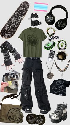 #fashion #aesthetic  #grunge #kandi #skateboard #trans #transgender #transmasc #he/they Transmasc Fashion, Trans Outfits, 2000s Alt Fashion, Styl Grunge, Masc Outfits, Grunge Accessories, Skateboard Clothes