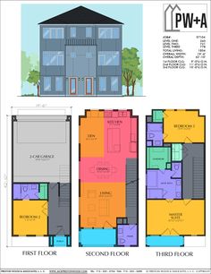 three floor plans for a two story house