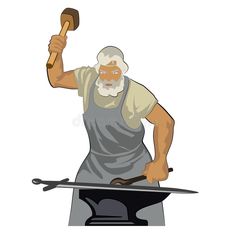 an old man with a hammer in his hand