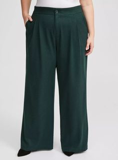 FIT Model is 5'9” wearing size 1. . Measures 30” inseam (size 2). . MATERIALS + CARE Brushed Twill woven fabric. . 63% polyester, 33% spandex, 4% spandex. Machine wash cold. Dry low. Imported. DETAILS Wide leg. . High rise. . Functional front and back pockets. . The best plus size women's brushed twill wide leg pants in darkest spruce made of brushedtwill. Rock your look from Torrid to Festivals like Coachella and Lollapalooza, a concert, a show, or just for fun! Torrid is your destination for cozy fall and winter clothes to keep you warm and comfortable. Pants Details, New Street Style, Shopping Day, Cozy Fall, Bottom Clothes, Woven Fabric, Outerwear Jackets, Wide Leg Pants, Wide Leg