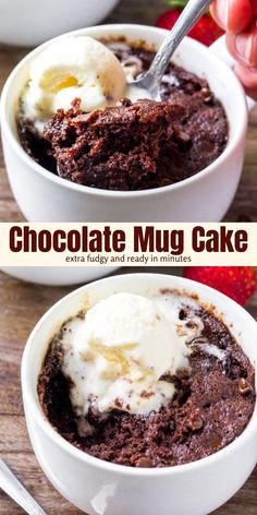 two bowls filled with chocolate mud cake and ice cream