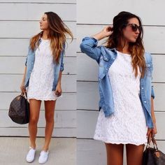 TOP 5: Hermosos outfits de cómo vestir elegante con tenis mujer 2024 ¡No te los pierdas! - Esmilna Castillo Casual White Lace Dress, Lace Dress Casual, Blue Denim Shirt, Lace White Dress, Mode Inspiration, How To Look Classy, Outfits Casuales, Look Fashion, Casual Chic