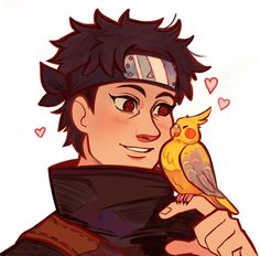 a drawing of a person holding a bird