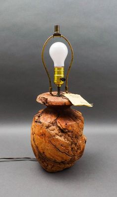 a light bulb sitting on top of a rock with a piece of paper underneath it