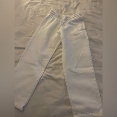 Xsmall Worn Once Or Twice Nothing Wrong With Them Just Don’t Fit Me Basically Brand New Basic White Cotton Bottoms, White Cotton Bottoms With Ribbed Waistband, White Wide Leg Bottoms With Ribbed Waistband, White Wide-leg Bottoms With Ribbed Waistband, Casual White Bottoms With Elastic Waistband, White Cotton Pants With Elastic Waistband, White Cotton Lounge Pants, White Stretch Bottoms With Ribbed Waistband, White Bottoms With Ribbed Waistband And Stretch