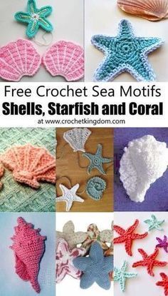 crochet sea motifs shells, starfish and corals book cover with images of seashells