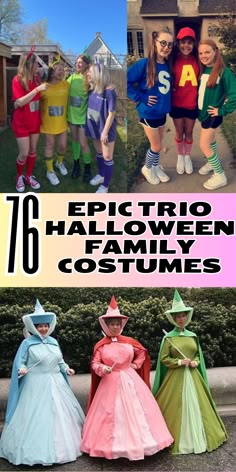 some people are dressed up in costumes for halloween and the title says, epic trio halloween family costumes