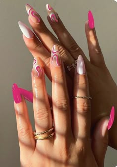 I paint all the sets by hand :)  10 nails included with S, M, L Simple to put on and take off. Feel free to add any custom colors in personalization, no charge. Last 1-3 weeks with glue (included in order) Thank you for supporting my small business! <3 Pink Gel Designs, Cute Spring And Summer Nails, White And Colorful Nails, Almond Nails Designs Pink And White, Simple Cute Acrylics, Pink With Design Nails, Hot Pink Nails Design Ideas, Interesting Nails Ideas, Pink Nails Inspo Long