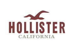 the logo for hollister california with a seagull flying over its head