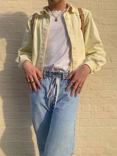 Summer Fits Men, Men Outfits Aesthetic, Cream Jacket, Aesthetic Outfits Men, Art Outfits, Spring Outfits Men, Gold Outfit, Yellow Outfit, Outfit Grid