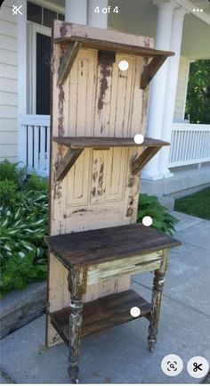 an old door turned into a shelf