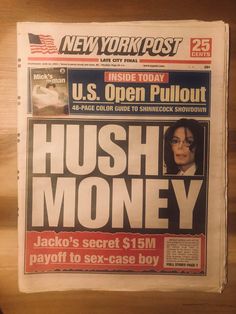 the front page of new york post newspaper with an image of us open pullout hush money