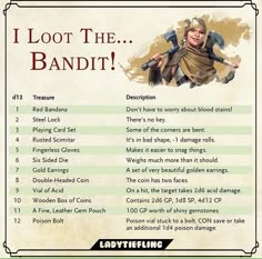 an image of a card with the words i loot the bandit