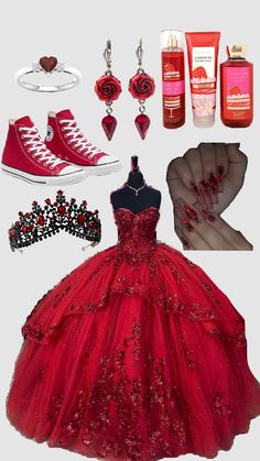 #quinceñera #quince #outfit #red #outfitinspo Quince Dark Red, Quince Suprise Dance Outfit, Quince Suprise Dance Outfit Ideas, Dark Red Quinceanera Dresses, Quince Surprise Dance Outfits, Burgundy Quince, Red Quince Dress, Red Quince Theme, Quince Outfit