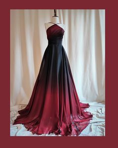 Long Dress Inspiration, Red And Black Long Dress, Celtic Prom Dress, White And Black Ombre Dress, Masquerade Dress Ideas Prom, Black And Red Fantasy Dress, Tinted Wedding Dress, Elegant Ombre Dress For Prom, Elegant Ombre Prom Dress