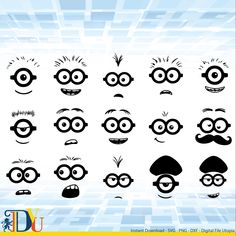 the minion faces are drawn in different styles and sizes, including one for each character