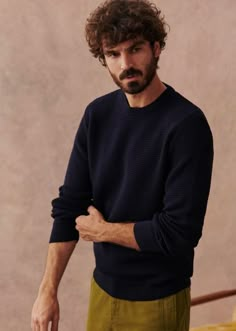 Chuck Sweater - Navy - Octobre Éditions Hair Pieces For Men, Dude Clothes, True Autumn, Leo Season, Denim Suit, Stylish Man, Blue Tweed, Fashion Male, Soft Autumn