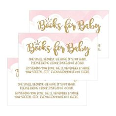 two pink and gold baby shower gift tags with the words books for baby on them