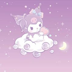 an animal sitting on top of a cloud with stars and moon in the sky behind it