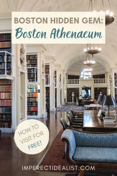 a library with bookshelves full of books and the words boston athenaeum