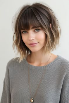 29  Messy Hairstyles 2024 7 Balayage Bob With Fringe, Women’s Haircuts With Bangs, Haircut Hairstyles Women, Messy Haircuts Women, Wispy Bob, Women Short Bob, 2024 Hair Trends, Bob Hair Color, Messy Bob