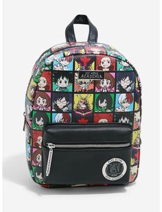 Be your own hero by always being prepared! Carry everything you could need in this mini backpack. There is a colorful grid design with chibi versions of your favorite Class 1-A students and All Might. The front zipper pocket features a metal zipper pull with "United States of Smash" debossed text design and a metal "Plus Ultra Hero Academia" badge with the U.A. High logo. Features an interior open pocket and adjustable straps. 9" x 4" x 11 1/2" United States Of Smash, My Hero Academia Merchandise, Be Your Own Hero, Smink Inspiration, Mini Mochila, Being Prepared, Class 1 A, All Might, Anime Inspired Outfits