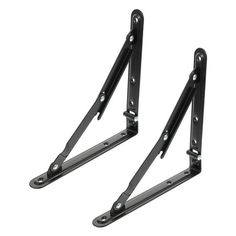 two black metal brackets on white background