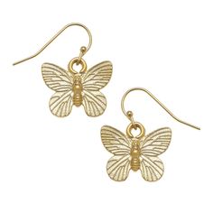 Gold Butterfly Wire Earrings 1 inch Handcast 24Kt Gold Plated Handmade in San Antonio, TX Gold Butterfly Earrings, Susan Shaw, Butterfly Dangle Earrings, Butterfly Earrings Gold, Butterfly Collection, 24kt Gold, Gold Butterfly, Butterfly Earrings, Wire Earrings