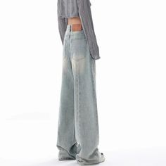 Autumn Winter New High Waisted Jeans Women Button Full Length Wide Leg Denim Pants Fashion Vintage Y2K Light Blue Loose Trousers SPECIFICATIONS Material: COTTON Elasticity: Slight Strech Fabric Type: Cotton denim Style: vintage Decoration: Button Decoration: Fake Zippers Decoration: Bleached Decoration: Washed Season: Autumn/Winter Jeans Style: STRAIGHT Waist Type: high Gender: WOMEN Closure Type: button fly [New Arrival 20240517] Y2k Light Blue, Wide Leg Denim Pants, Denim Pants Fashion, Streetwear Jeans, Vintage Decoration, Winter Jeans, Loose Trousers, High Waisted Jeans, Jeans Women