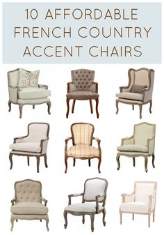 an assortment of upholstered chairs in various styles and colors