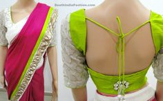 Designer saree by Varuna Jithesh~Latest Blouse Designs 2014~South India Fashion Blouse Backless, Blouse Back Designs, Sleeveless Blouse Designs, Latest Blouse Designs, Designer Saree Blouse, Crepe Saree, Simple Sarees, Saree Design, Saree Blouses