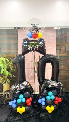 Video Games, Game Lover, Birthday, Decor, Celebration, Personalised Gifts, Balloon Bouquet Gaming Party Decorations Ideas, Gaming Balloon Arch, Game Over Birthday Party Ideas, Blue Green Black Balloon Garland, Play Station Birthday Party Decorations, Gamer Party Decorations Diy, Video Games Theme Party, Video Game Birthday Party Decorations Diy